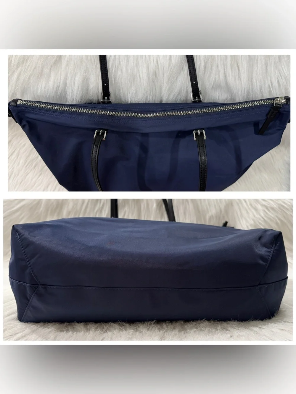 Tory Burch Navy Virginia Nylon Tote Zip Top Removable Canvas Strap EUC